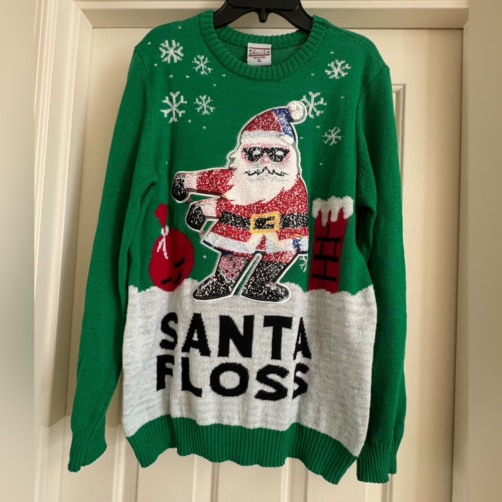 Well Worn Green Santa Floss Crewneck Sweater